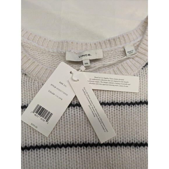 Vince 100% Cashmere Striped Crewneck Women's Knit Sweater White XXL NWT $395 - Picture 6 of 13